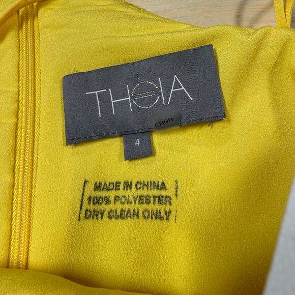 Theia NWT One Shoulder Fuzzy Texture Gold Maxi Gown Size 4 *Sample Dress* - Picture 3 of 9